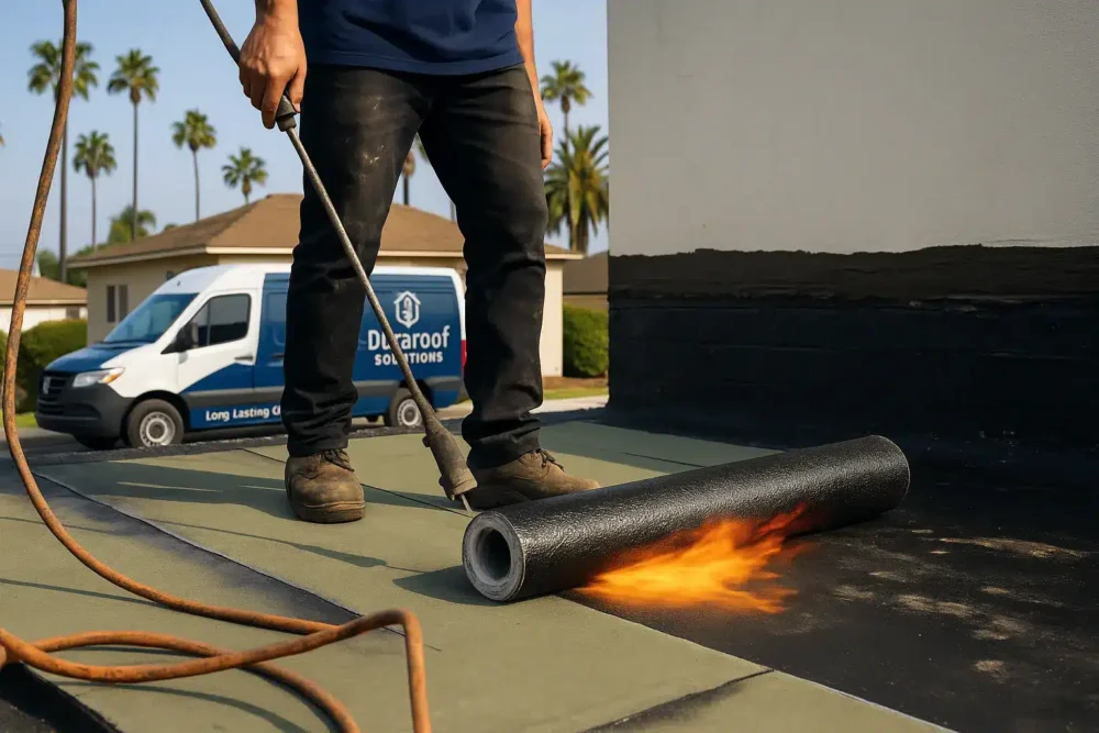 a man repairing a roof with a torch